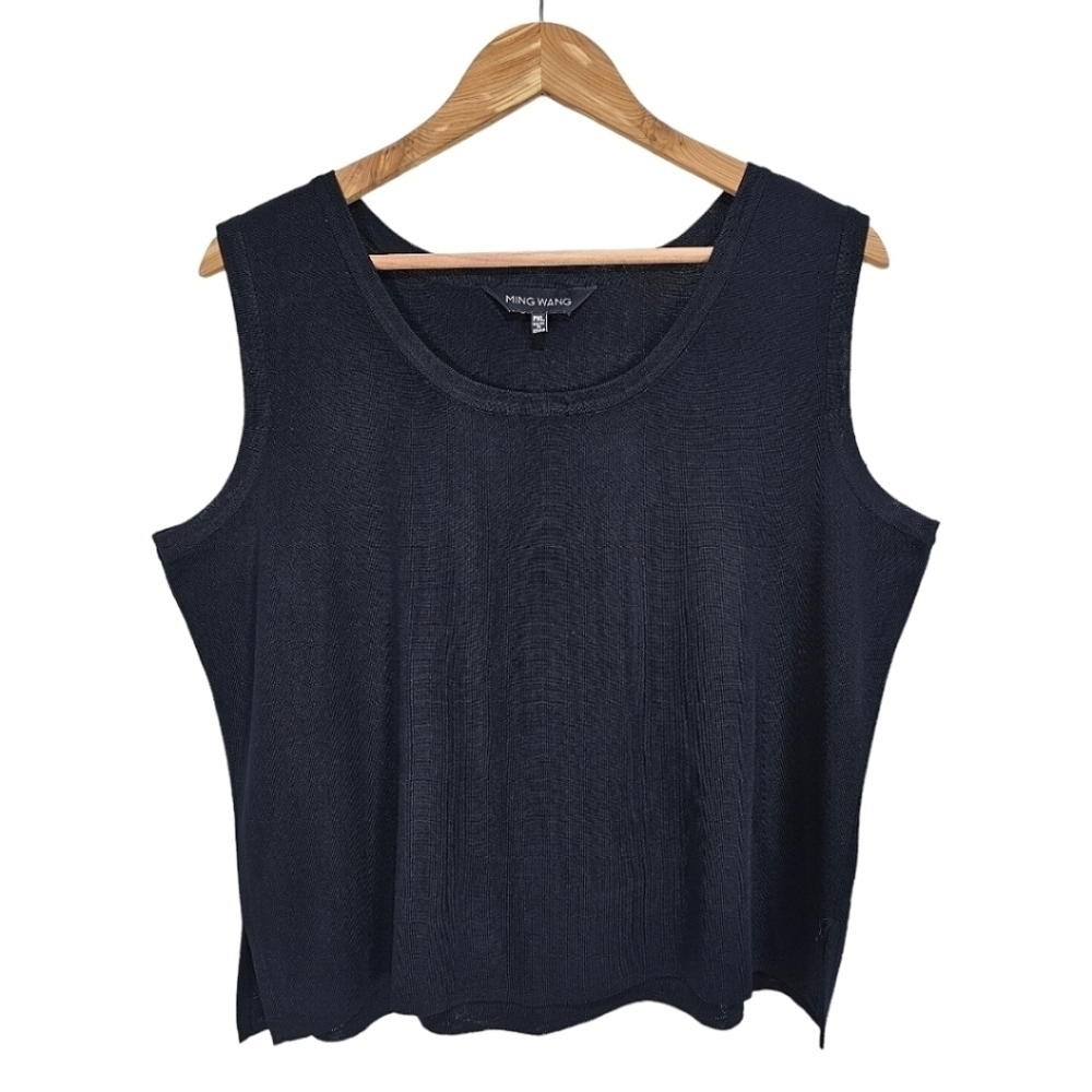 Ming Wang Black Stretch Ponte Knit Sleeveless Popover Scoop Neck Tank Top XLP